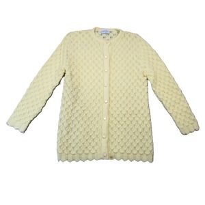 Vtg Cuddle Knit Cardigan M Butter Yellow Scalloped Button Up Cottagecore Grandma